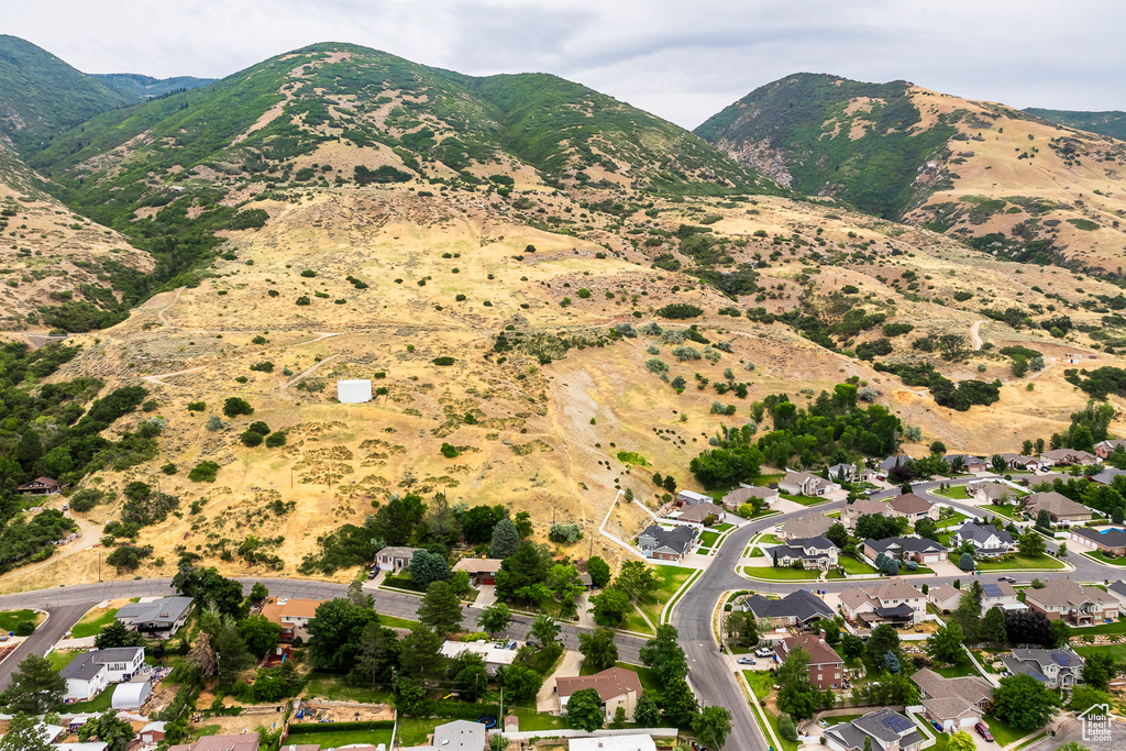 Aerial view featuring a mountain view