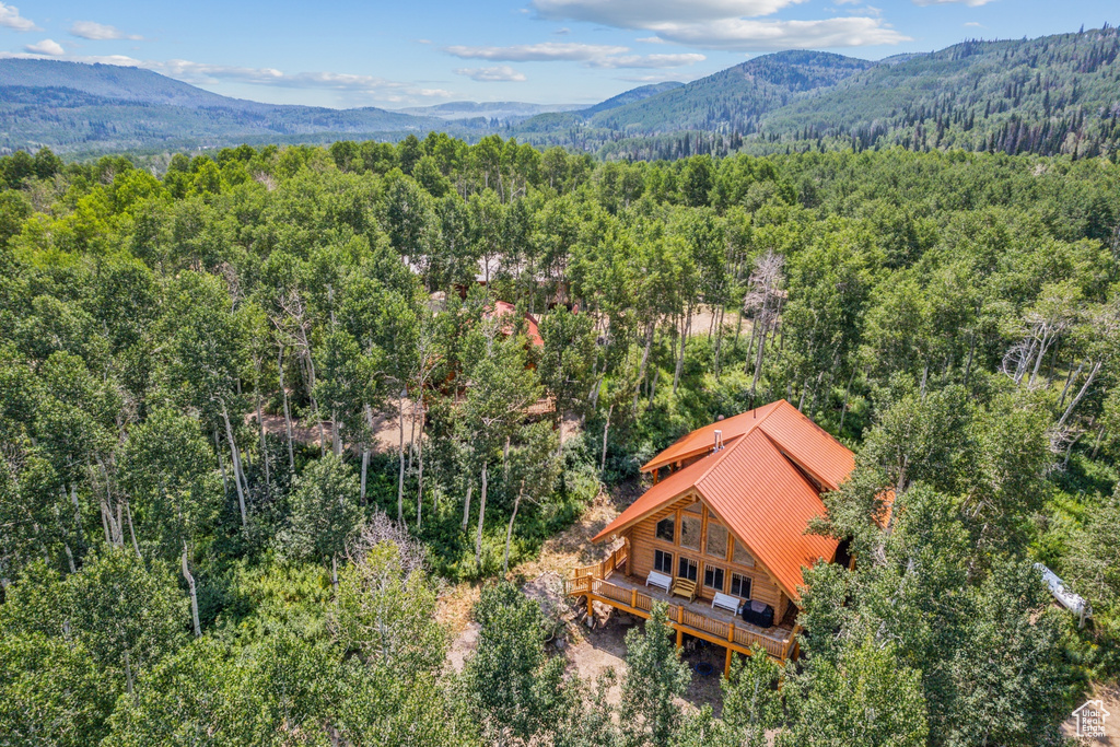 Birds eye view of property with a mountain view