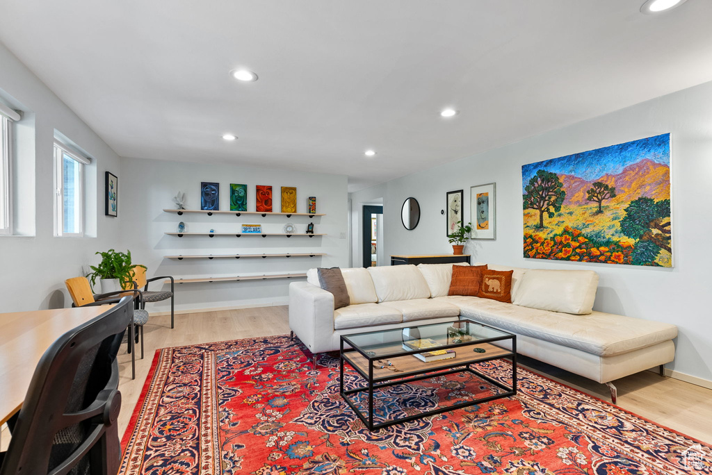 Living room featuring light wood-type flooring