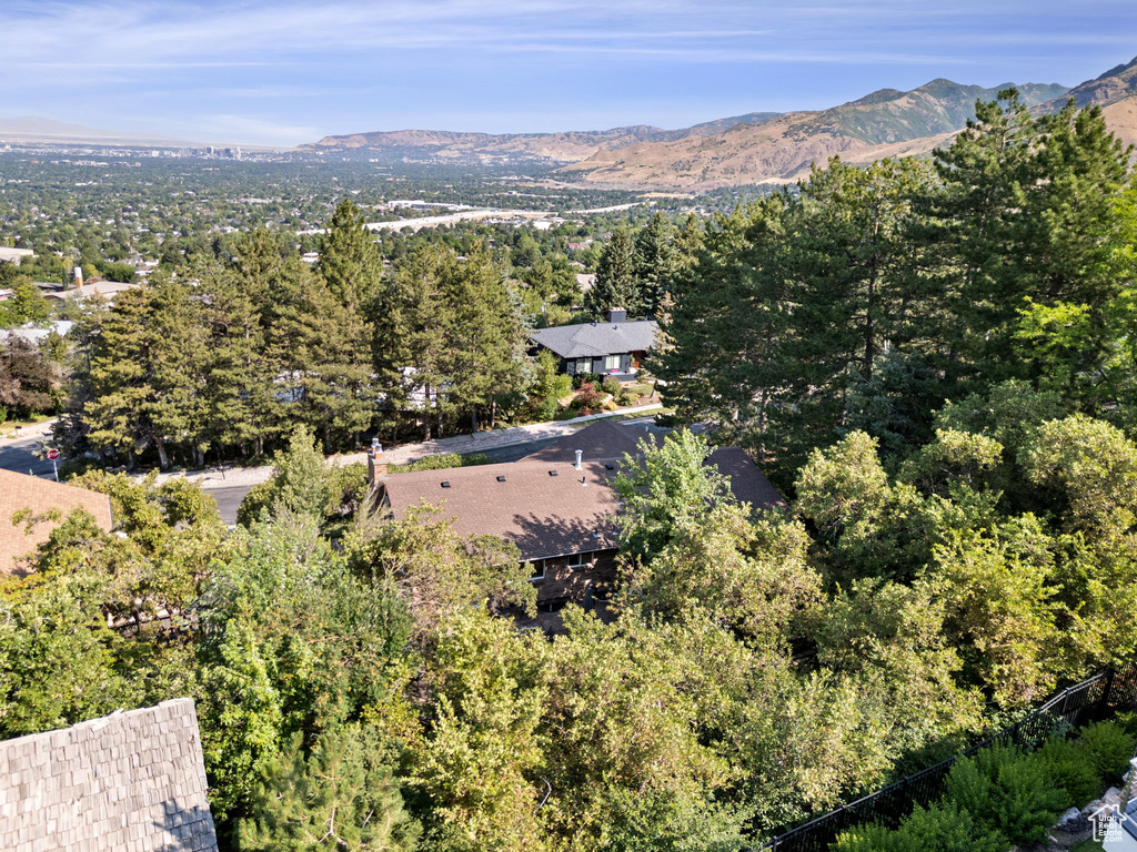 Birds eye view of property with a mountain view