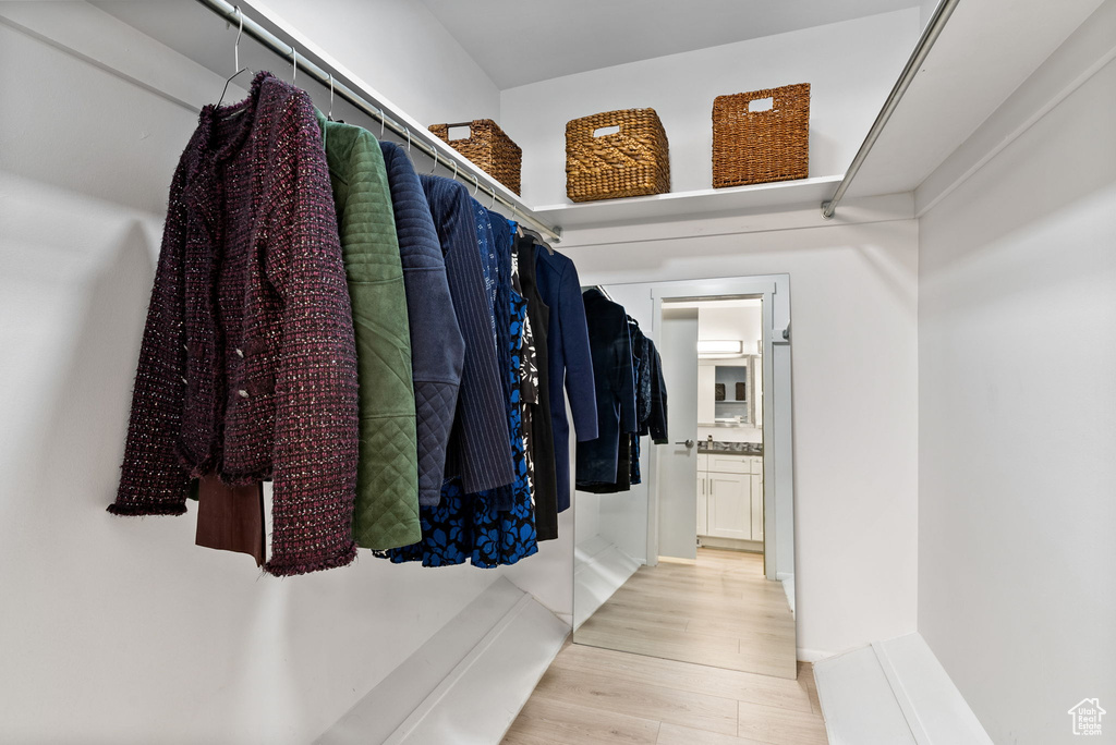 Walk in closet featuring light hardwood / wood-style flooring