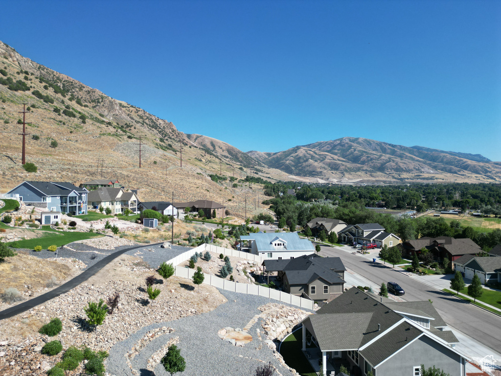 Aerial view featuring a mountain view