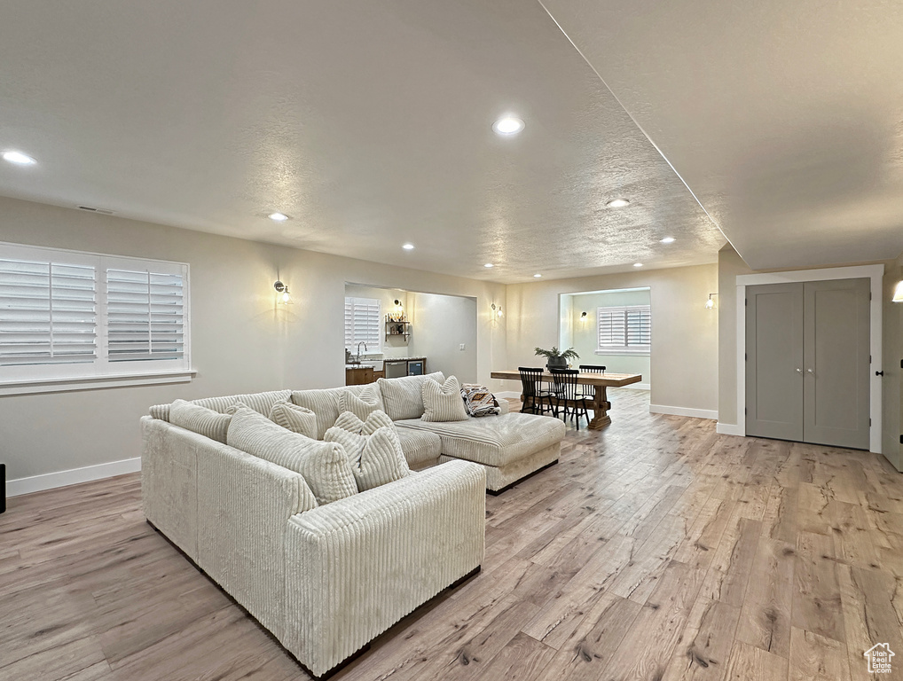 Living room featuring sink and light wood-type flooring