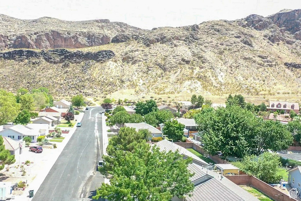 Drone / aerial view with a mountain view