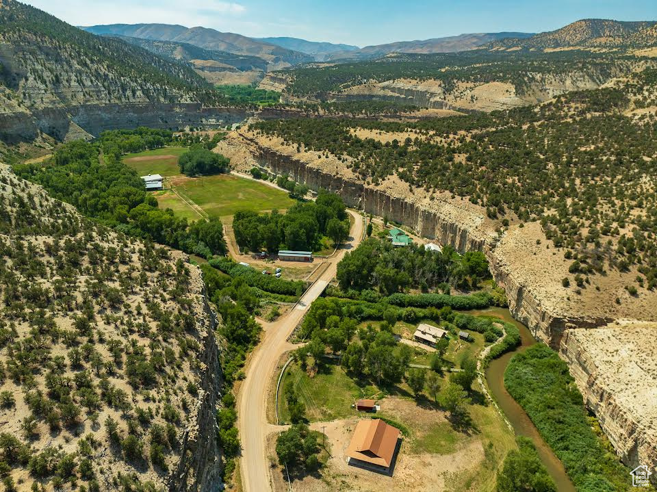 Aerial view featuring a mountain view