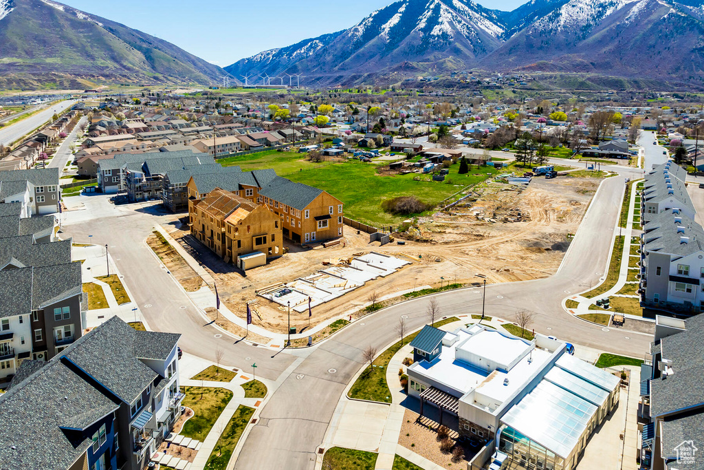 Aerial view featuring a mountain view