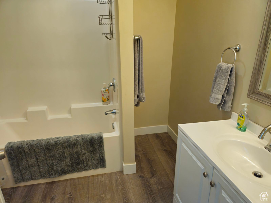 Bathroom with wood-type flooring and vanity