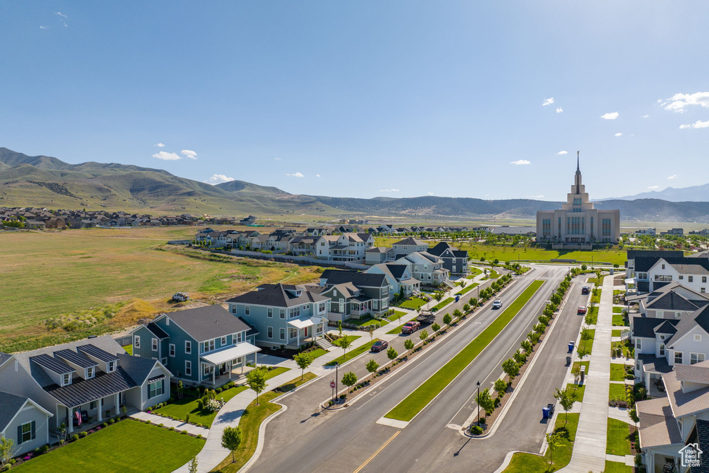 Drone / aerial view with a mountain view