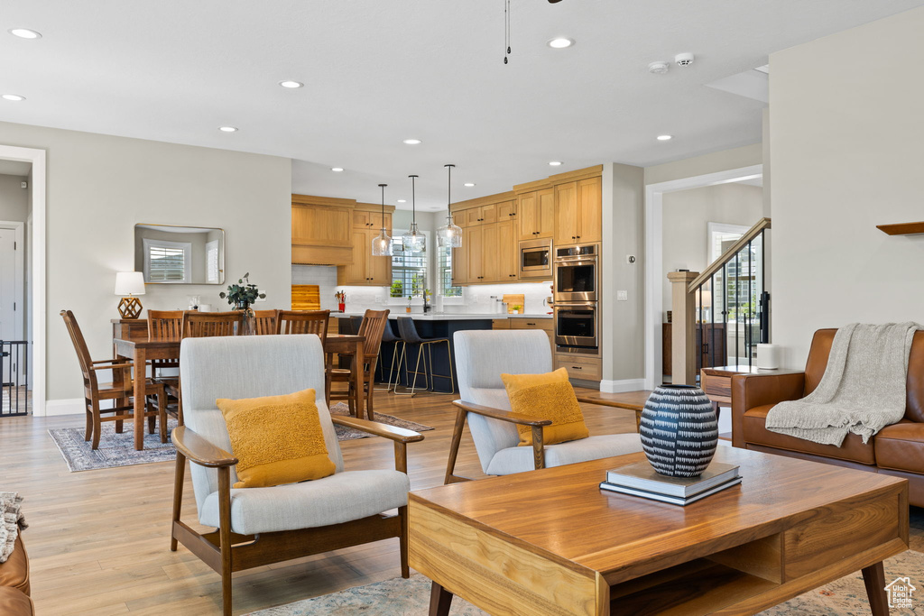 Living room featuring light hardwood / wood-style floors and sink