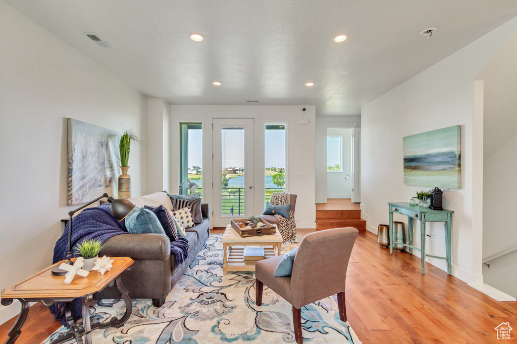 Living room featuring light hardwood / wood-style flooring and french doors