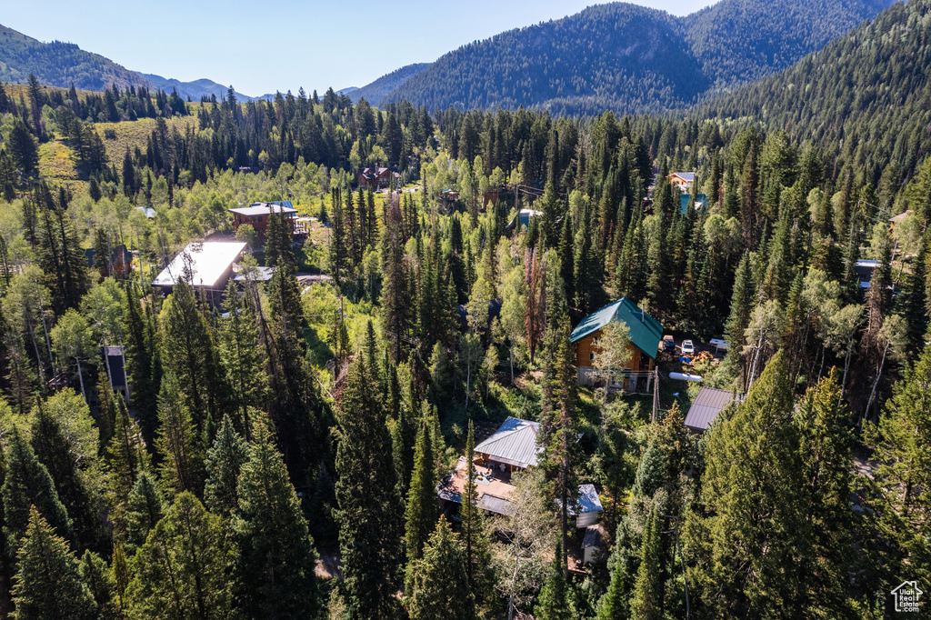 Birds eye view of property with a mountain view