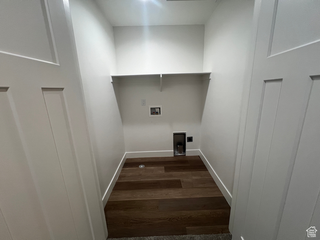 Washroom featuring dark wood-type flooring and hookup for a washing machine