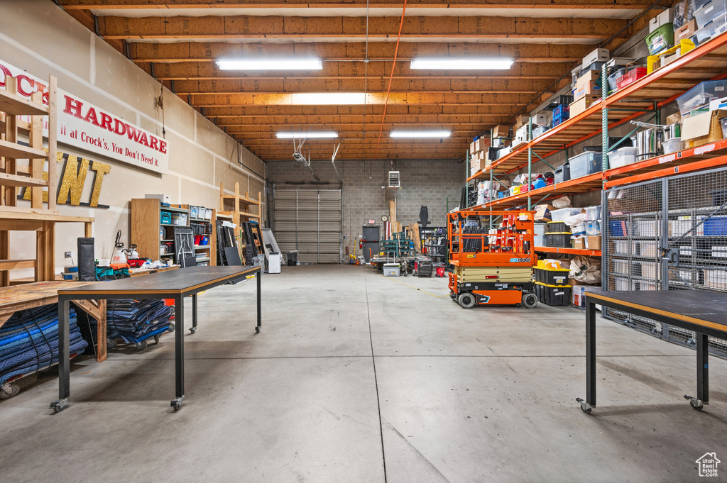 Garage with a workshop area