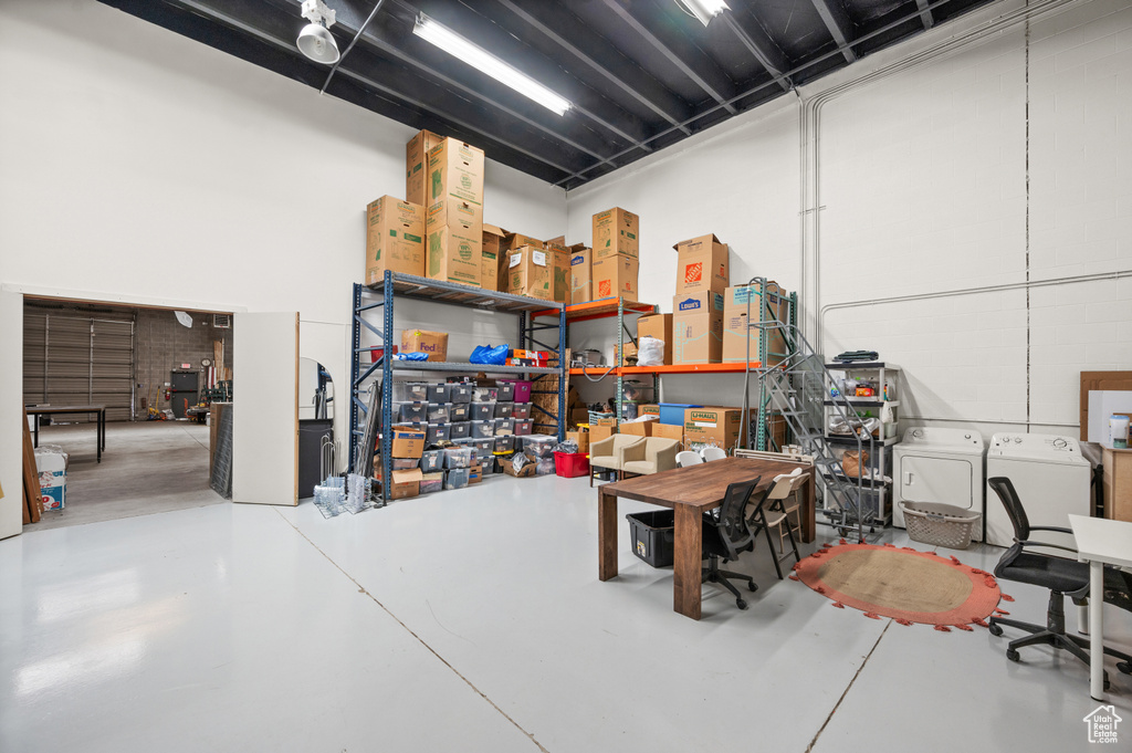 Garage with separate washer and dryer