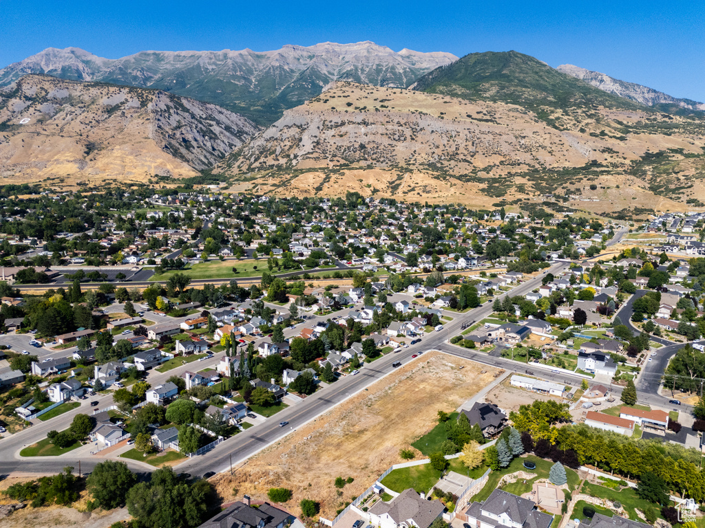 Aerial view featuring a mountain view