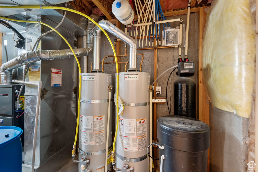 Utility room with strapped water heater