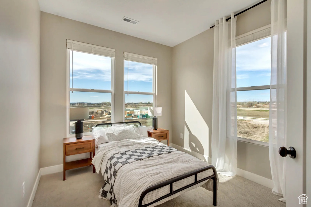 Bedroom with carpet flooring