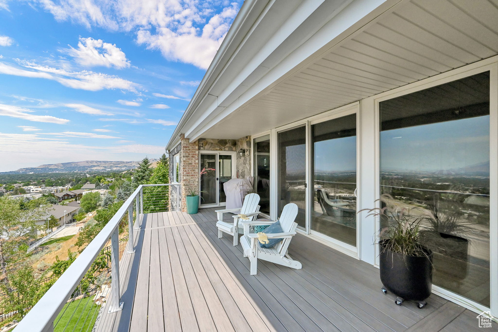 Wooden deck with a mountain view