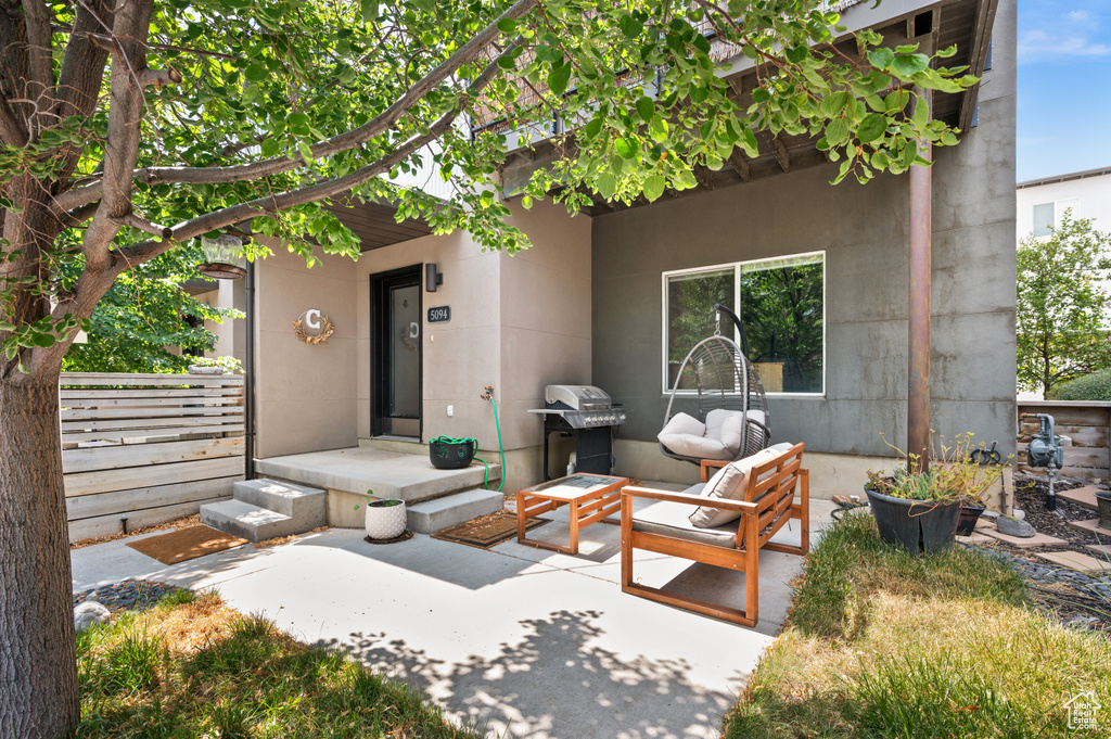 View of patio featuring grilling area