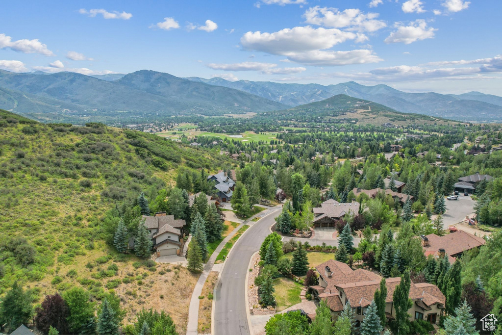 Drone / aerial view featuring a mountain view