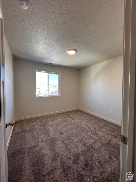 Carpeted spare room featuring a textured ceiling