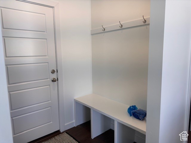 Mudroom with dark wood-type flooring