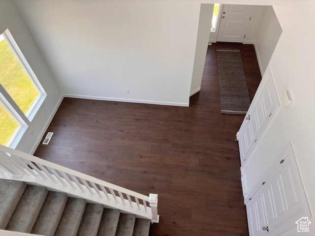 Stairs with dark wood-type flooring