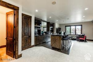 Interior space featuring a breakfast bar