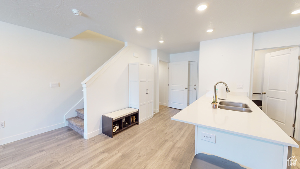 Kitchen featuring light hardwood / wood-style flooring and sink