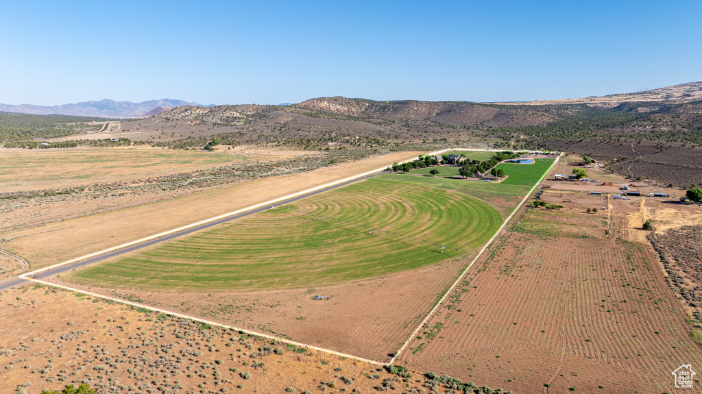 Drone / aerial view featuring a mountain view and a rural view