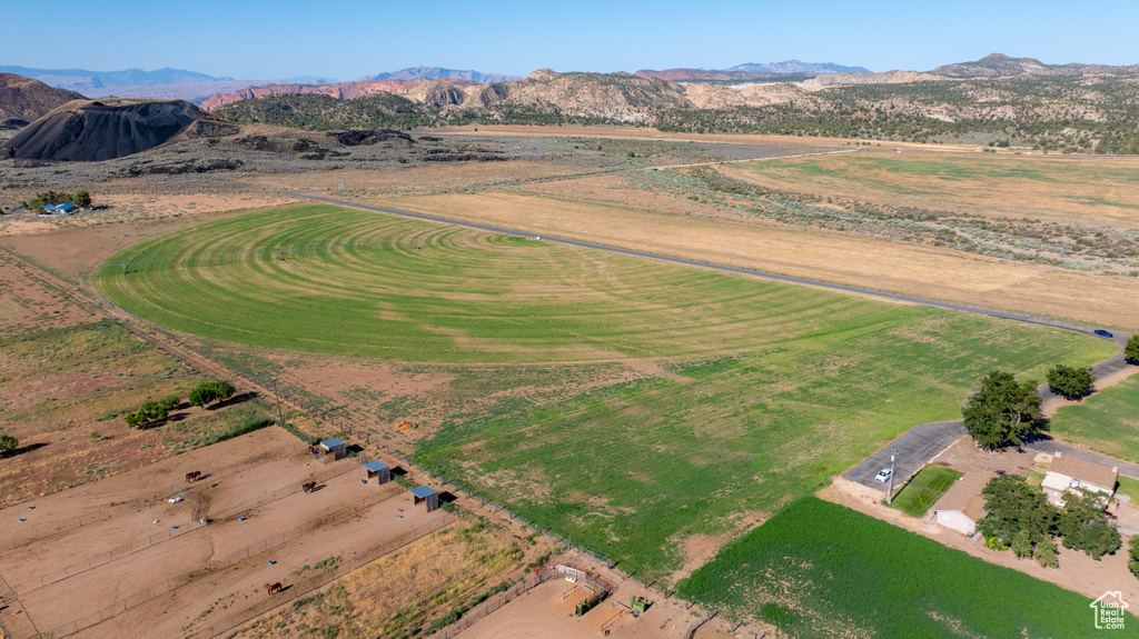 Drone / aerial view featuring a mountain view and a rural view