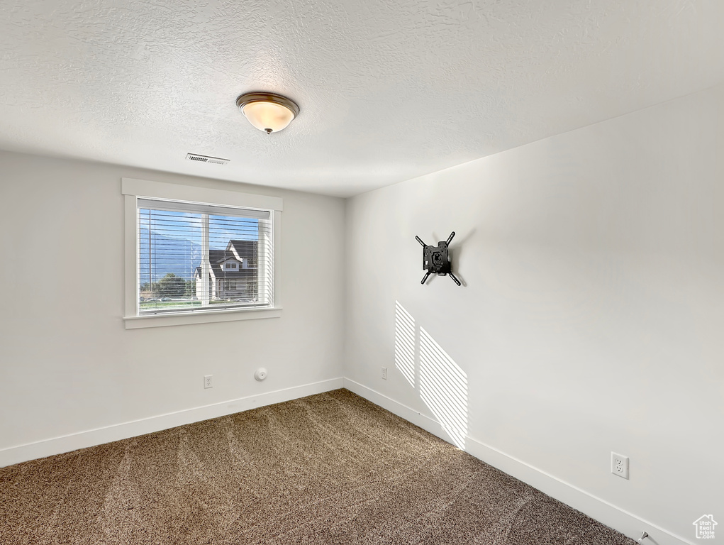 Unfurnished room featuring carpet flooring and a textured ceiling