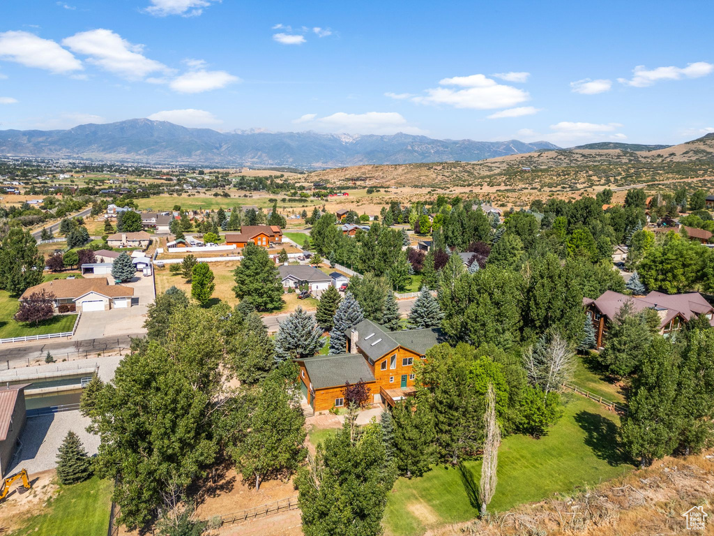 Aerial view featuring a mountain view