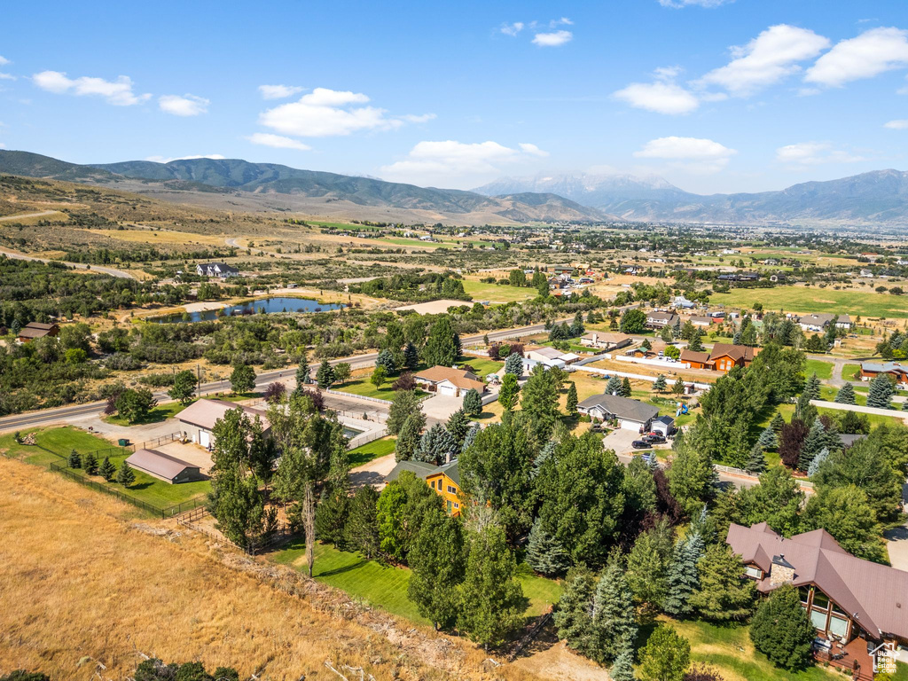 Aerial view featuring a mountain view