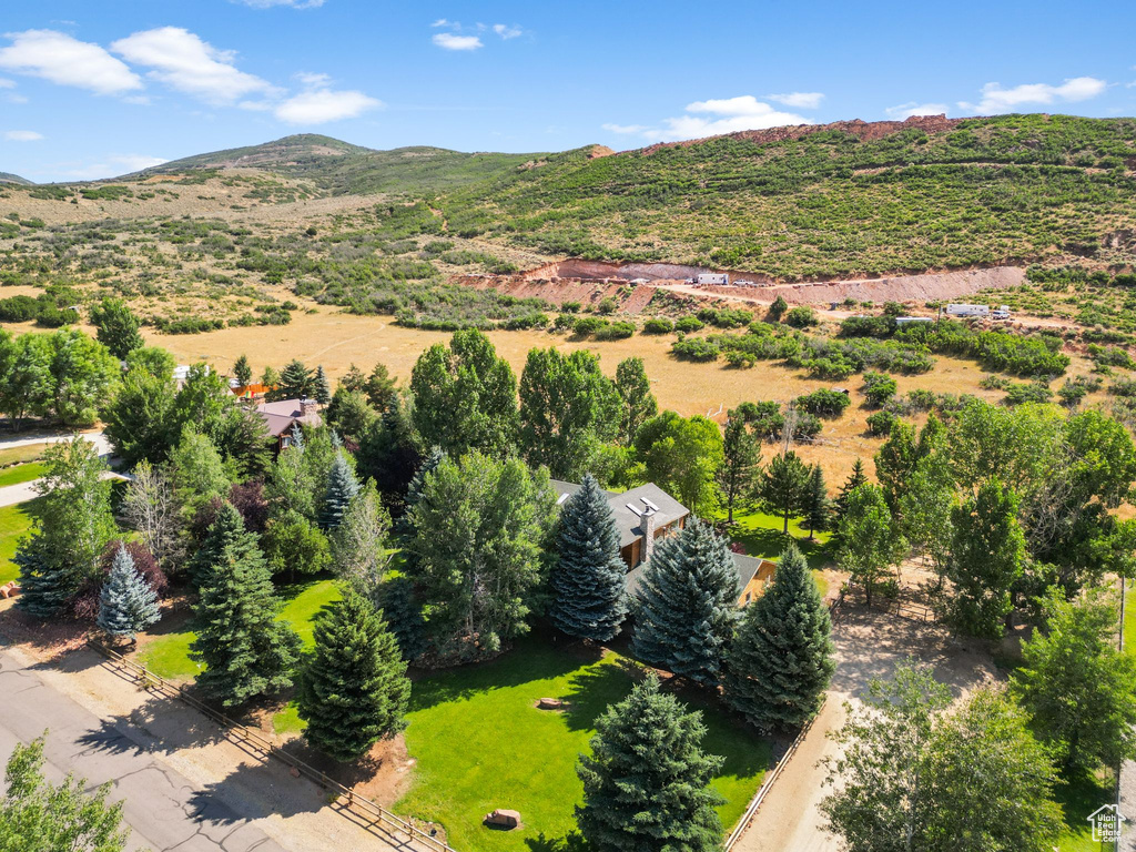 Birds eye view of property with a mountain view