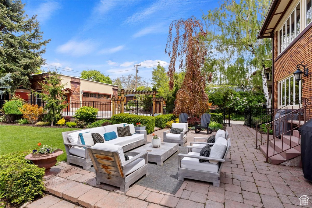 View of patio featuring an outdoor living space