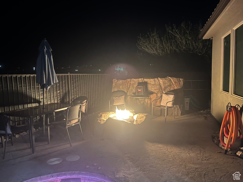 View of patio at night