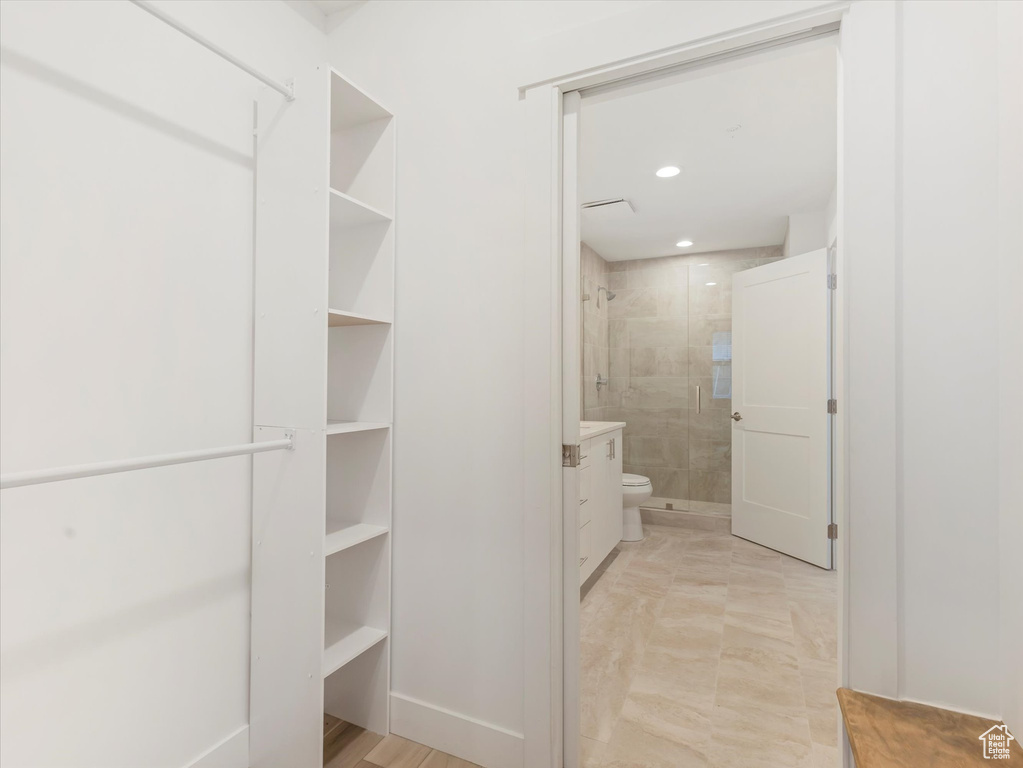 Interior space featuring light tile patterned flooring