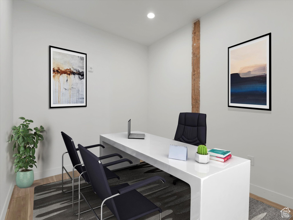 Office area featuring wood-type flooring