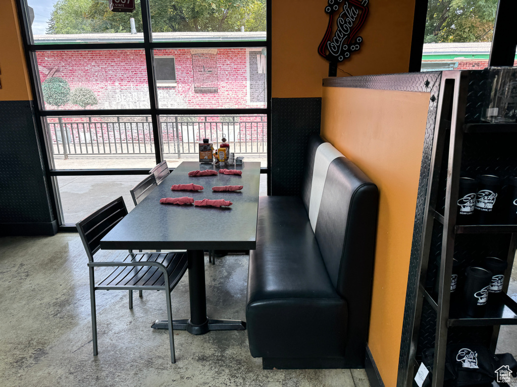 Dining space with concrete floors