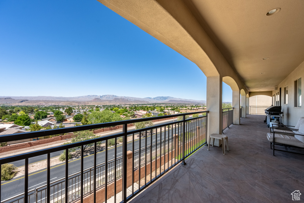 Balcony with a mountain view