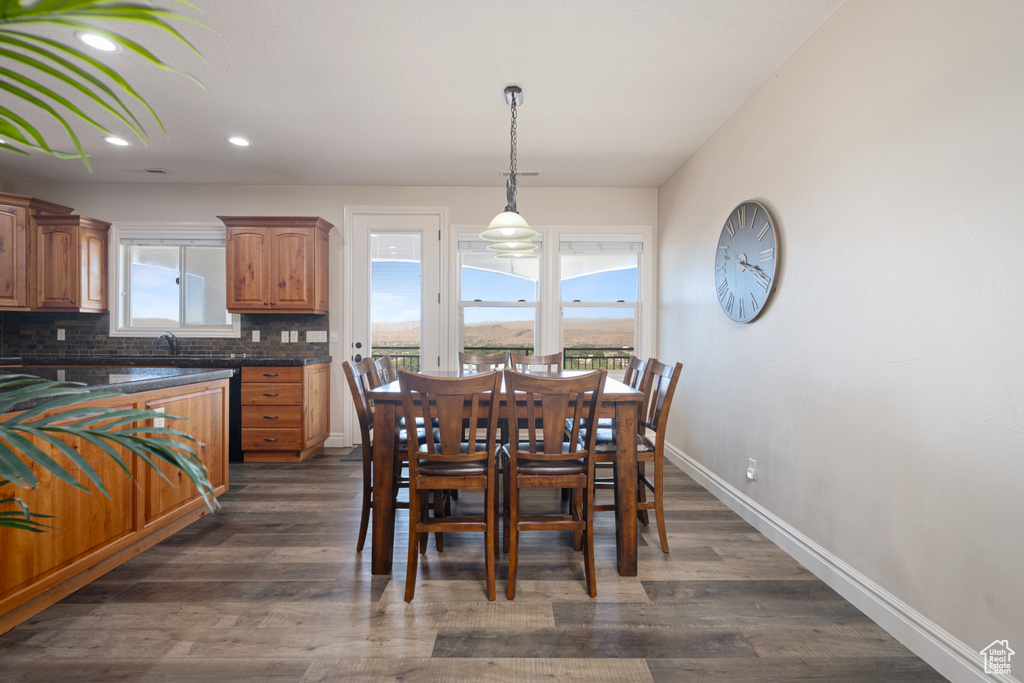 Dining space featuring dark wood-type flooring