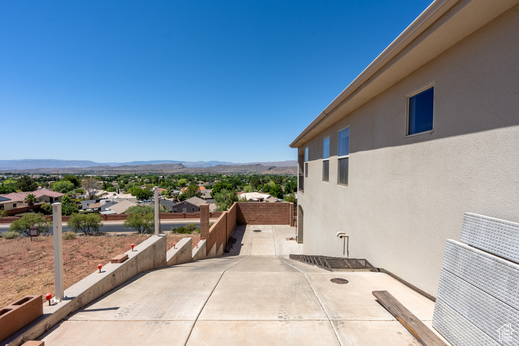 View of patio with a mountain view