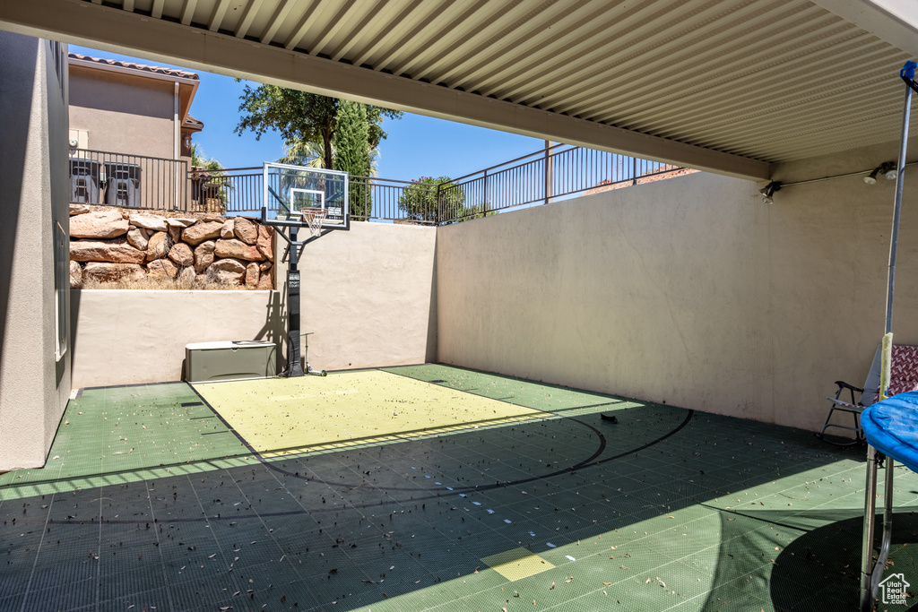 View of patio with basketball court