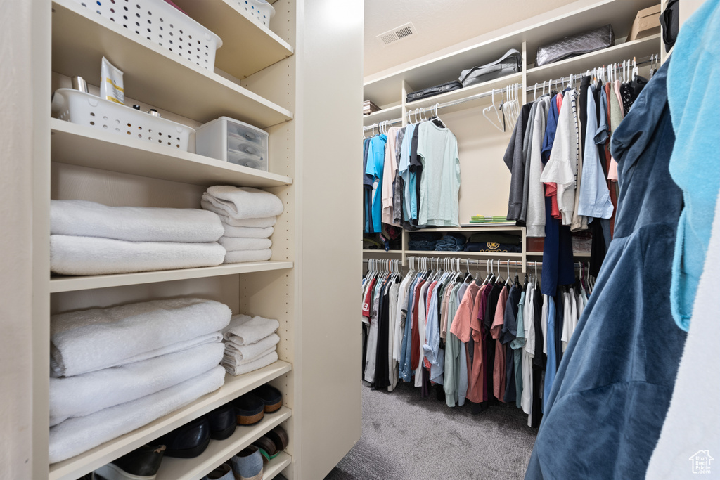 Walk in closet featuring carpet flooring