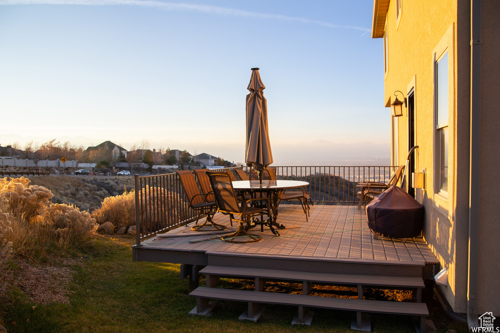 View of deck at dusk