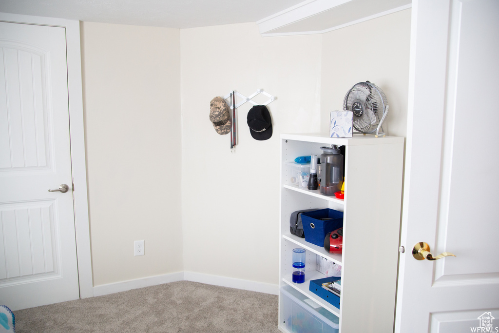 Interior space with light colored carpet