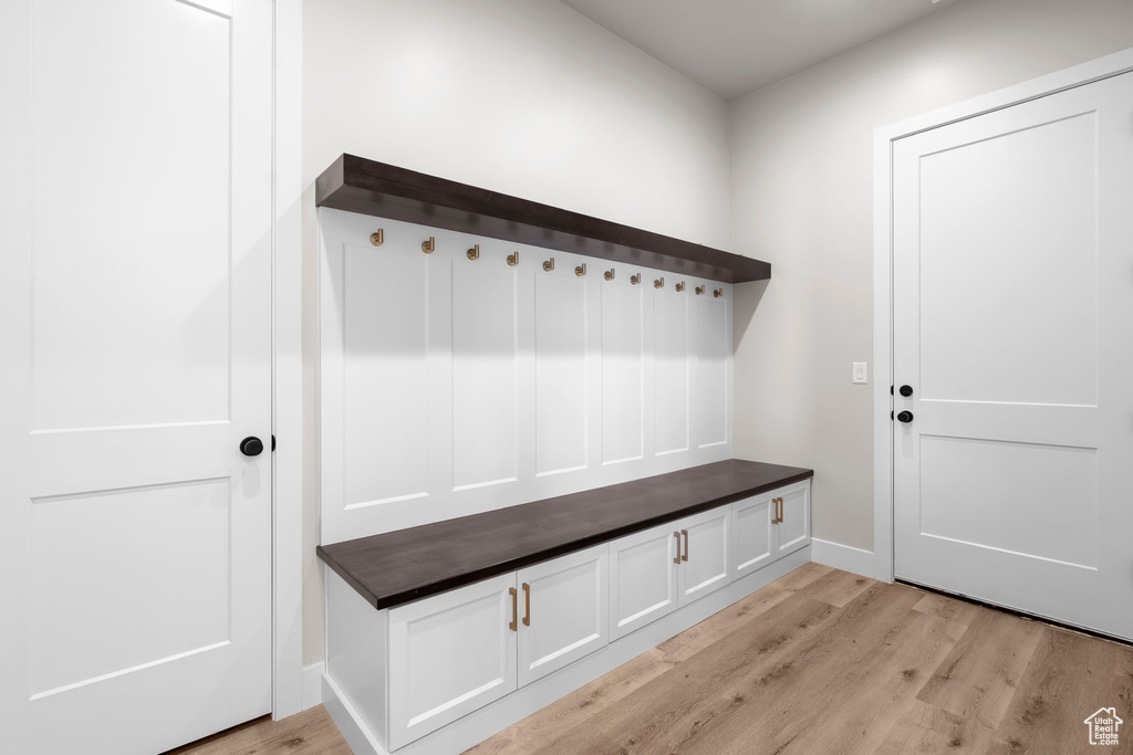 Mudroom featuring light hardwood / wood-style flooring