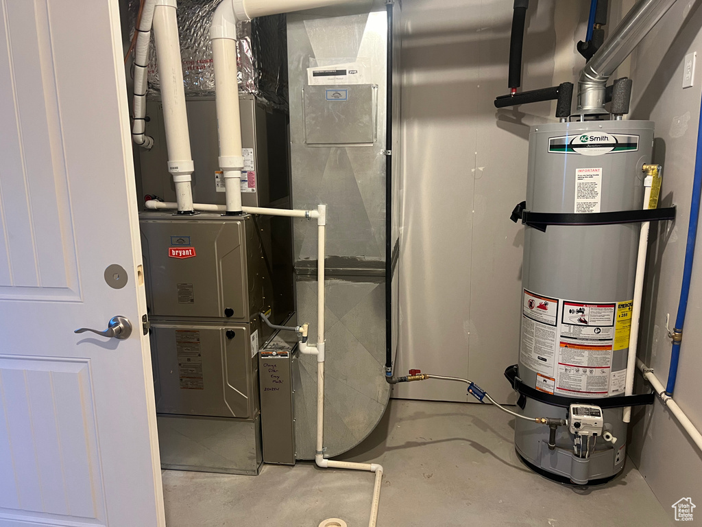 Utility room featuring water heater