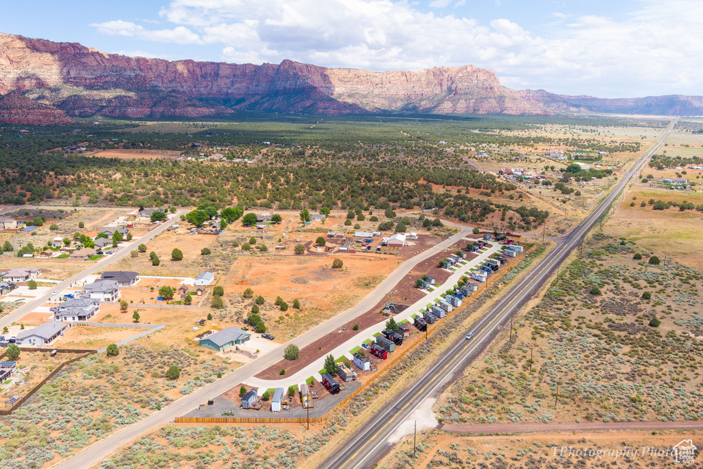 Drone / aerial view with a mountain view